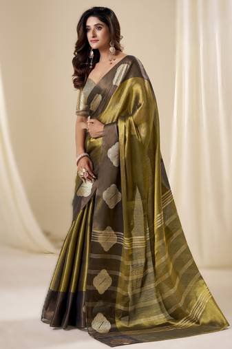 Dark brown  handloom tissue soft silk saree – elegant & lightweight traditional wear