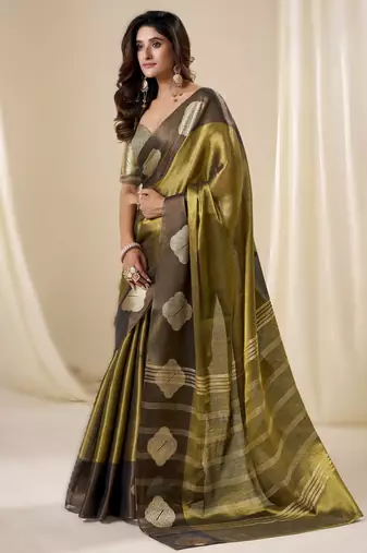 Dark brown  handloom tissue soft silk saree – elegant & lightweight traditional wear