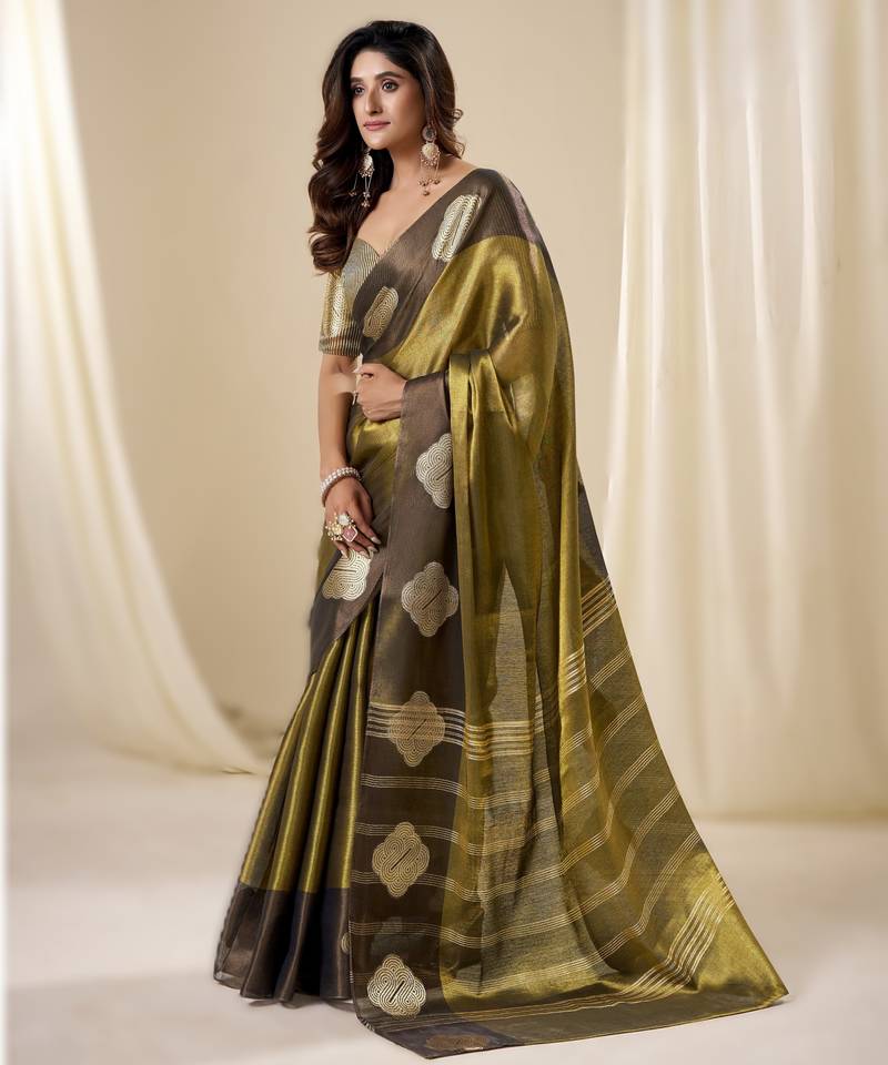 Dark brown  handloom tissue soft silk saree – elegant & lightweight traditional wear