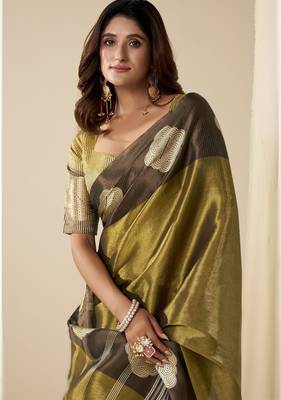 Dark brown tissue soft silk blend saree elegant & lightweight wear 2