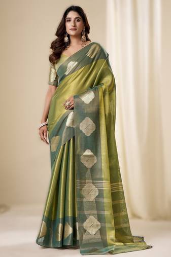 Dark parrot green  handloom tissue soft silk saree – elegant & lightweight traditional wear