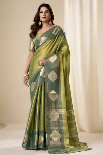 Dark parrot green  handloom tissue soft silk saree – elegant & lightweight traditional wear