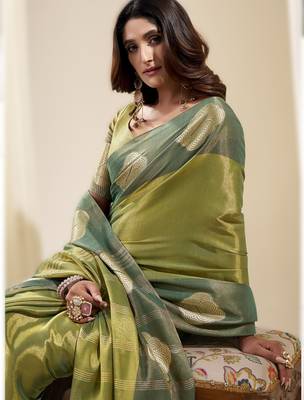 Dark parrot green tissue soft silk blend saree  elegant & lightweight wear 2