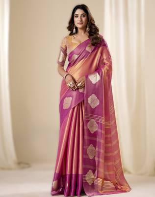 Rani pink tissue soft silk blend saree elegant & lightweight wear 1