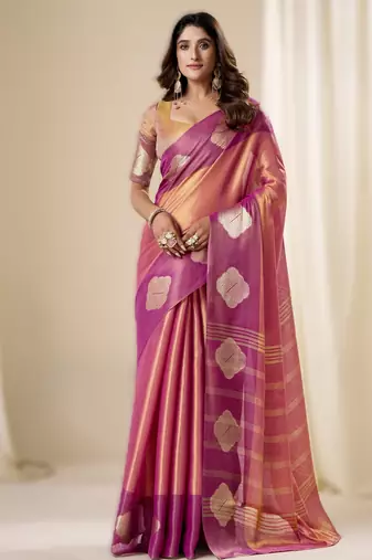 Rani pink  handloom tissue soft silk saree – elegant & lightweight traditional wear