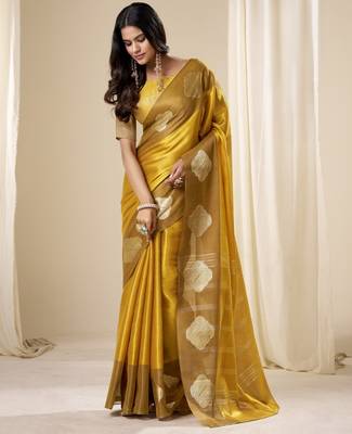 Mustard tissue soft silk blend saree elegant & lightweight wear 1