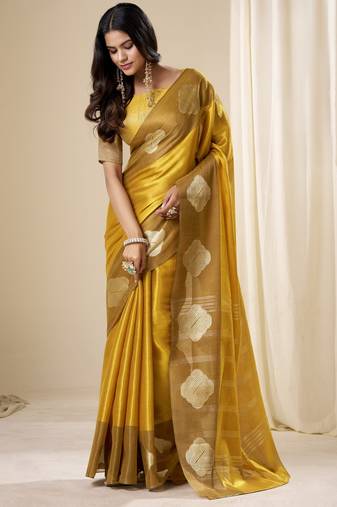 Mustard  handloom tissue soft silk saree – elegant & lightweight traditional wear