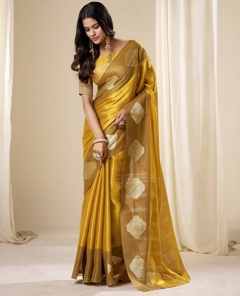 Mustard  handloom tissue soft silk saree – elegant & lightweight traditional wear