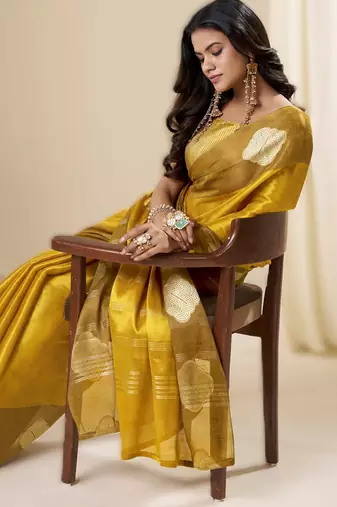 Mustard tissue soft silk blend saree elegant & lightweight wear