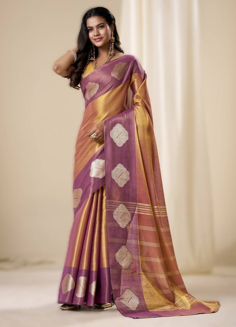 purple  handloom tissue soft silk saree – elegant & lightweight traditional wear