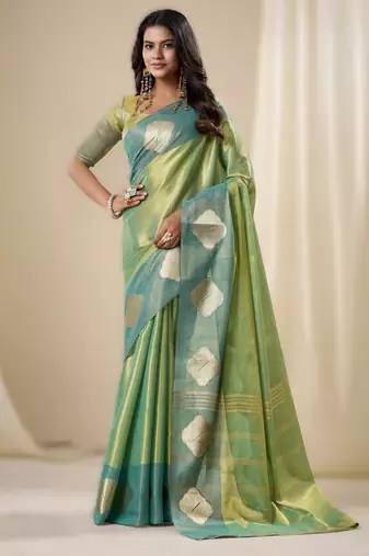 light parrot green handloom tissue soft silk saree – elegant & lightweight traditional wear