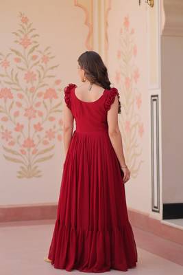 Red faux blooming embroidered work gown 5
