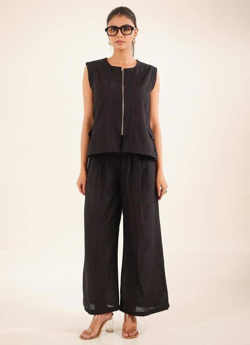 Black vest top and palazzo