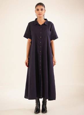 Midnight blue front open dress 1