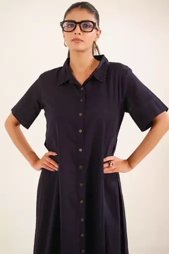 Midnight blue front open dress