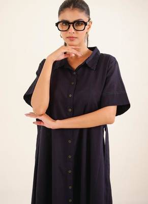 Midnight blue front open dress 3