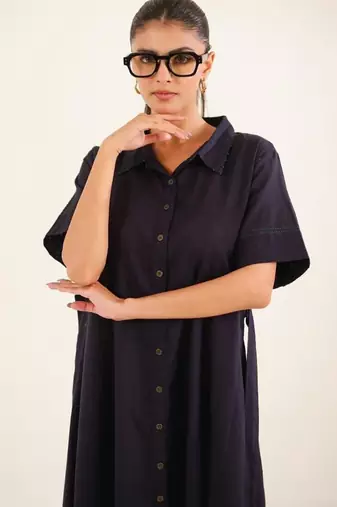 Midnight blue front open dress