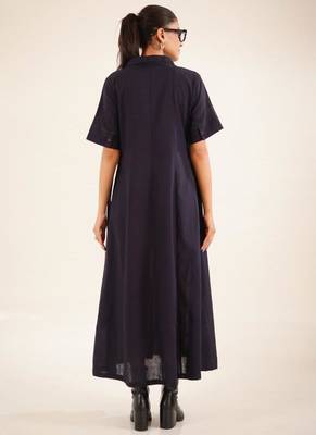 Midnight blue front open dress 4
