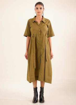 Olive green front open dress 1