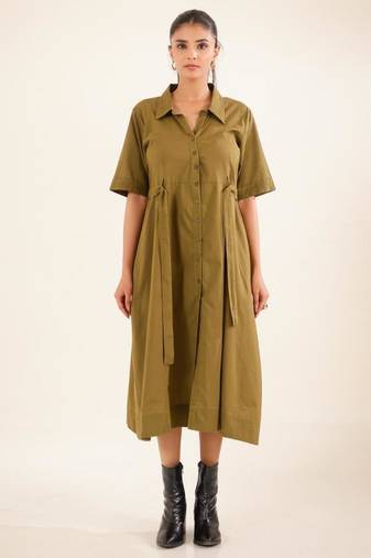 Olive green front open dress