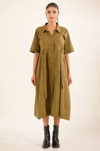 Olive green front open dress