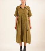 Olive green front open dress