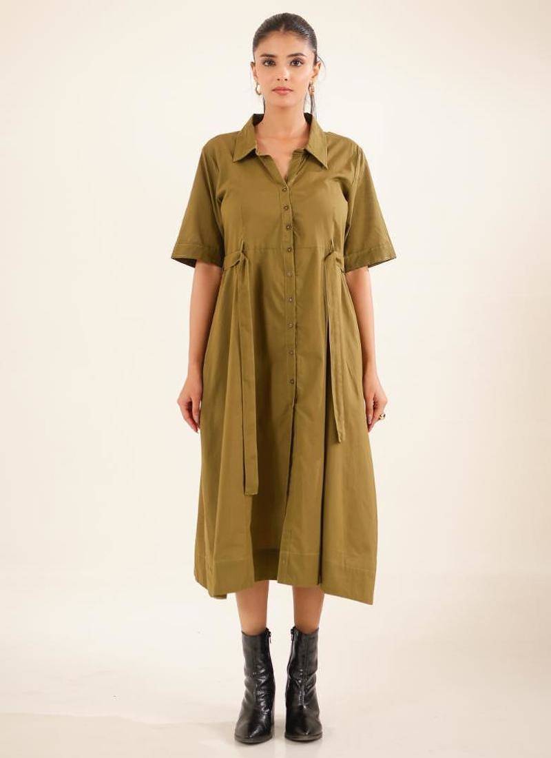 Olive green front open dress