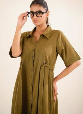 Olive green front open dress 2