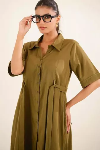 Olive green front open dress