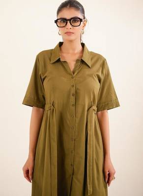 Olive green front open dress 3