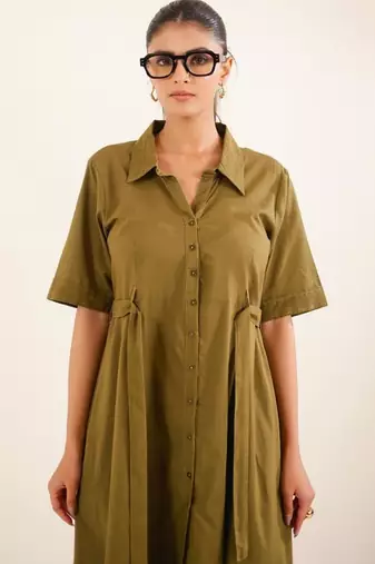 Olive green front open dress