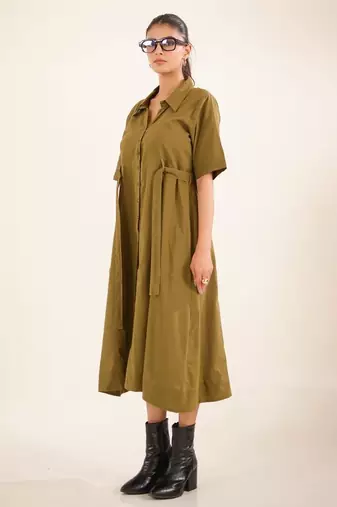 Olive green front open dress
