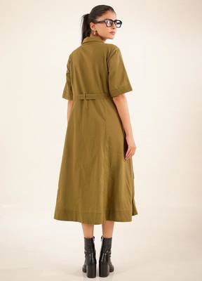 Olive green front open dress 5