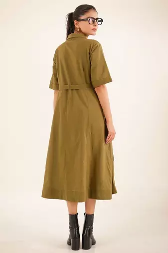 Olive green front open dress