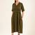 Olive green front open button down dress