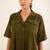 Olive green front open button down dress