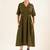 Olive green front open button down dress