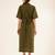 Olive green front open button down dress