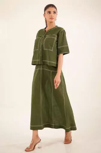 Mehendi green top shirt and skirt