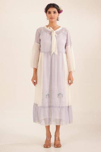 Powder blue block printed dress