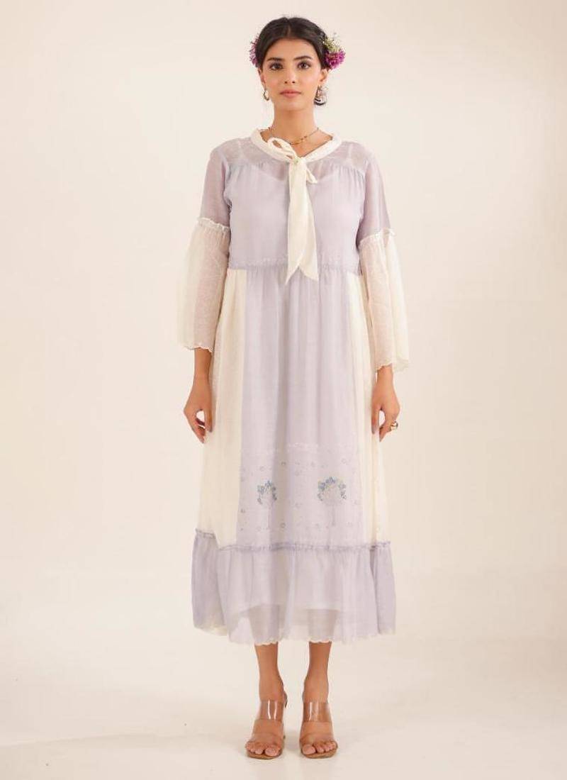 Powder blue block printed dress