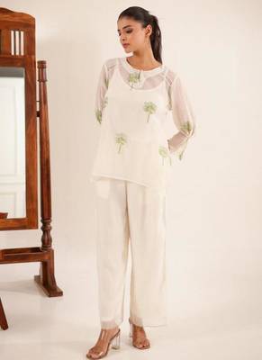 White green block print top and palazzo 1