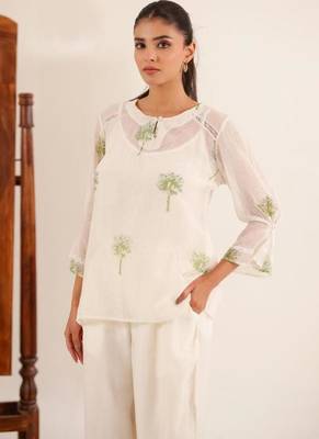 White green block print top and palazzo 2