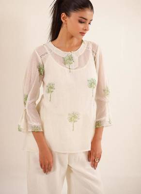 White green block print top and palazzo 3