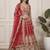 red zari embroidered net lehenga set choli with dupatta
