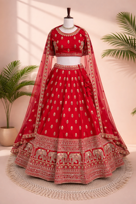 red silk zari and beads lehenga choli with dupatta 5
