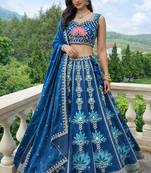 royal blue mirror work fendi silk lehenga choli with dupatta