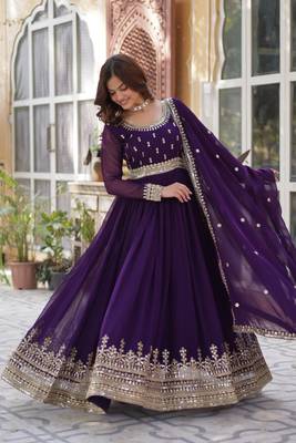 Purple faux blooming anarkali gown 3