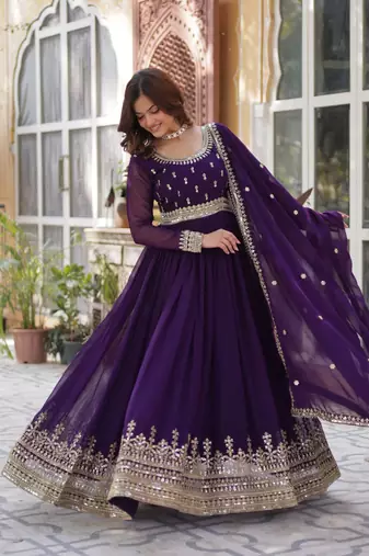 Purple faux blooming anarkali gown