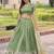 green zari embroidered crushed lehenga set choli with dupatta